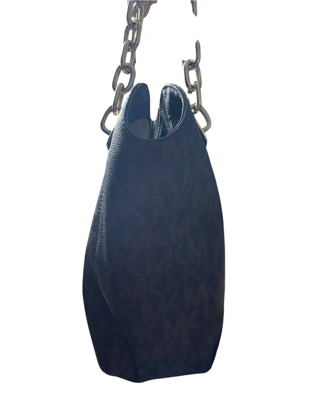 Michael Kors Fulton Large Chain Shoulder Tote Monogram Signature Brown Black - Picture 10 of 10